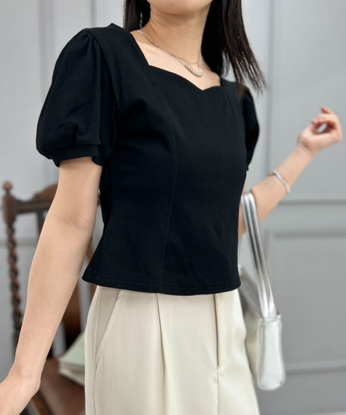 mebole(メボレ)の「バルーンオープンネックトップ(Tシャツ/カットソー・レディース・ブラック/ホワイト・FREE)」の2枚目の写真