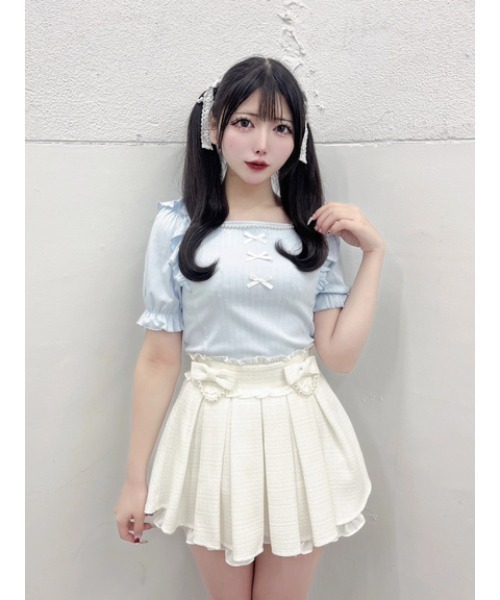 Ank Rouge（アンクルージュ）の「おリボンパールツイードスカパン（スカート・レディース・ホワイト/ブラック/ブルー・M）」の2枚目の写真