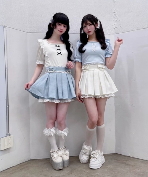 Ank Rouge（アンクルージュ）の「おリボンパールツイードスカパン（スカート・レディース・ホワイト/ブラック/ブルー・M）」の12枚目の写真
