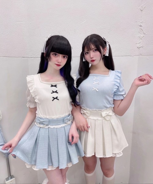 Ank Rouge（アンクルージュ）の「おリボンパールツイードスカパン（スカート・レディース・ホワイト/ブラック/ブルー・M）」の13枚目の写真
