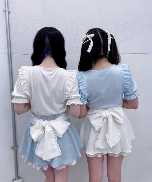 Ank Rouge（アンクルージュ）の「おリボンパールツイードスカパン（スカート・レディース・ホワイト/ブラック/ブルー・M）」の14枚目の写真