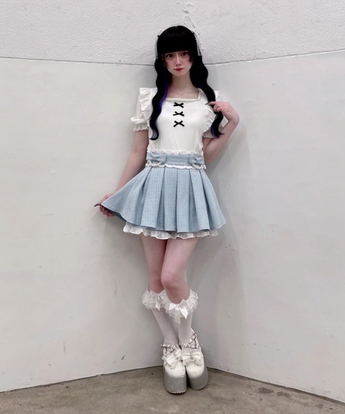 Ank Rouge（アンクルージュ）の「おリボンパールツイードスカパン（スカート・レディース・ホワイト/ブラック/ブルー・M）」の16枚目の写真