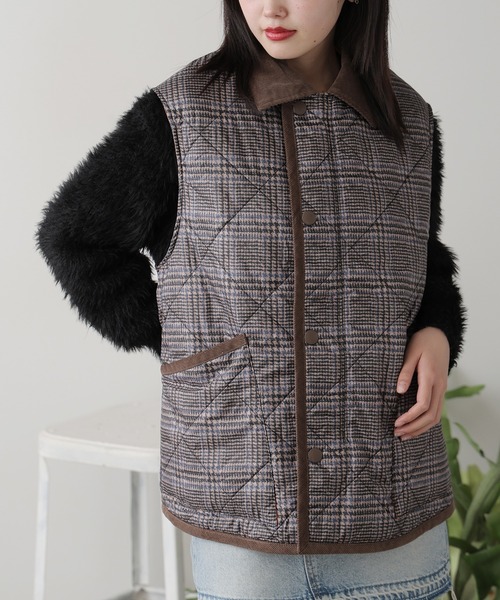 Vincent et Mireille（バンソンエミレイユ）の「Vincent et Mireille/バンソンエミレイユ RIDING VEST(PRINT) ライディングベスト(プリント) キルティングベスト（ベスト・メンズ・ベージュ・36）」の10枚目の写真