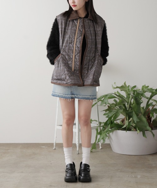 Vincent et Mireille（バンソンエミレイユ）の「Vincent et Mireille/バンソンエミレイユ RIDING VEST(PRINT) ライディングベスト(プリント) キルティングベスト（ベスト・メンズ・ベージュ・36）」の14枚目の写真