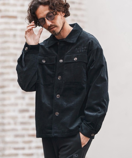 mj10862-corduroy CPO Jacket with cursive embroidery コーデュロイ
