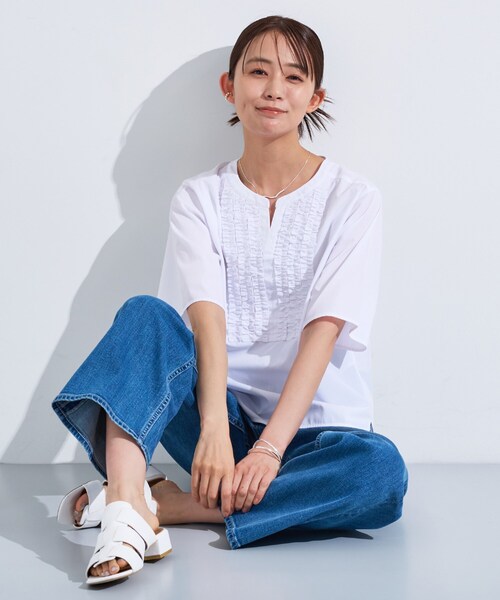 ブラウス シャツ 「洗える」胸元タックフリルブラウス レディース INDIVI ブラウス シャツ 「洗える」胸元タックフリルブラウス