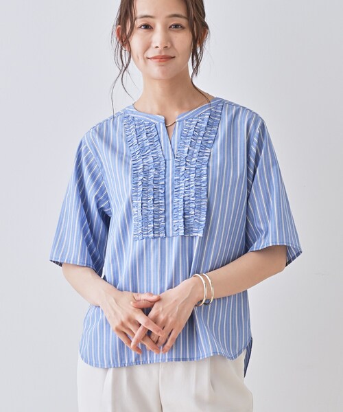 INDIVI（インディヴィ）の「【洗える】胸元タックフリルブラウス（シャツ/ブラウス・レディース・ホワイト/ブルー系7/グレー系2/ブラック・34/19/15 /13/05/38）」の21枚目の写真