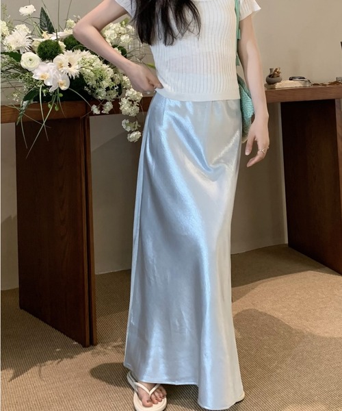 FREE STYLISTS(フリー スタイリスト)の「YUGA_YGMC Satin mermaid skirt(スカート・レディース・ラベンダー/シャンパン/ベビーピンク/ブラック/ライトブルー/オフホワイト・L/M)」の2枚目の写真