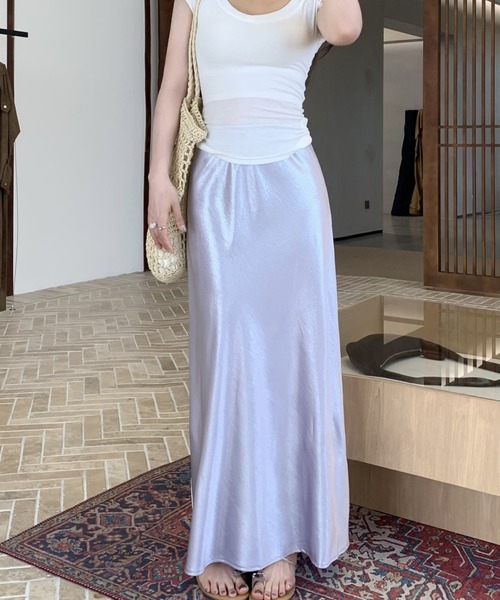 FREE STYLISTS(フリー スタイリスト)の「YUGA_YGMC Satin mermaid skirt(スカート・レディース・ラベンダー/シャンパン/ベビーピンク/ブラック/ライトブルー/オフホワイト・L/M)」の14枚目の写真