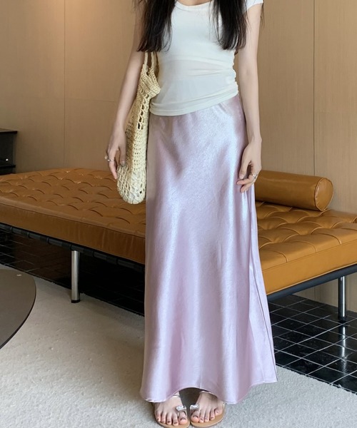 FREE STYLISTS(フリー スタイリスト)の「YUGA_YGMC Satin mermaid skirt(スカート・レディース・ラベンダー/シャンパン/ベビーピンク/ブラック/ライトブルー/オフホワイト・L/M)」の7枚目の写真