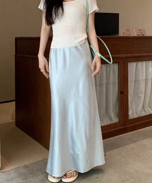 FREE STYLISTS(フリー スタイリスト)の「YUGA_YGMC Satin mermaid skirt(スカート・レディース・ラベンダー/シャンパン/ベビーピンク/ブラック/ライトブルー/オフホワイト・L/M)」の20枚目の写真