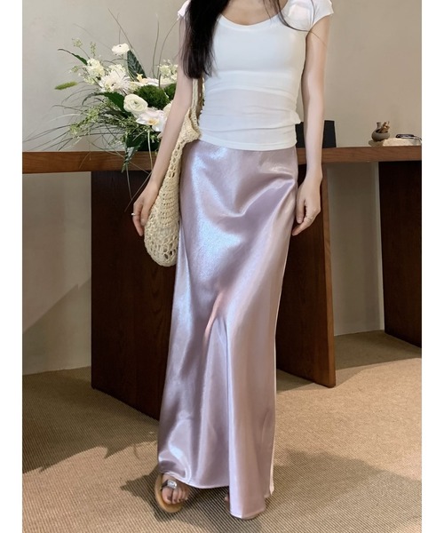 FREE STYLISTS(フリー スタイリスト)の「YUGA_YGMC Satin mermaid skirt(スカート・レディース・ラベンダー/シャンパン/ベビーピンク/ブラック/ライトブルー/オフホワイト・L/M)」の11枚目の写真
