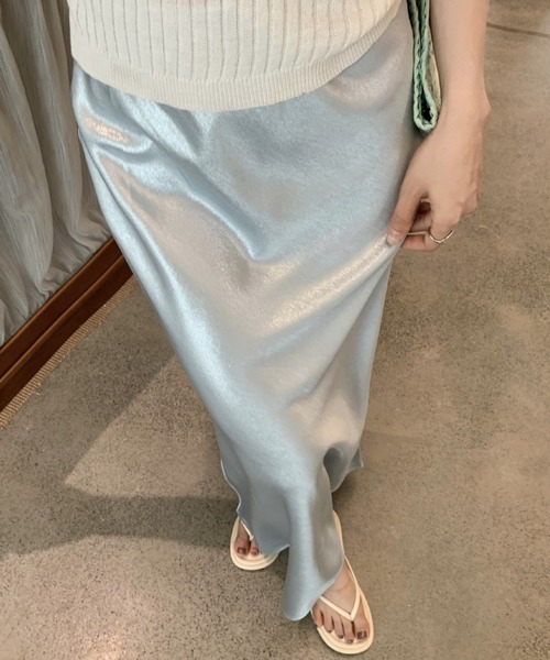 FREE STYLISTS(フリー スタイリスト)の「YUGA_YGMC Satin mermaid skirt(スカート・レディース・ラベンダー/シャンパン/ベビーピンク/ブラック/ライトブルー/オフホワイト・L/M)」の21枚目の写真