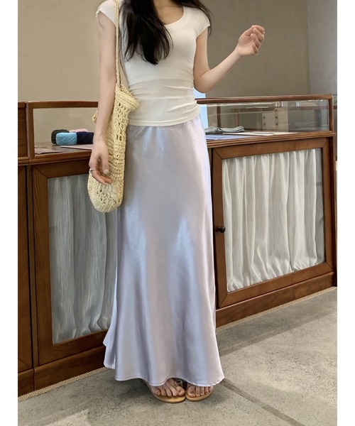 FREE STYLISTS(フリー スタイリスト)の「YUGA_YGMC Satin mermaid skirt(スカート・レディース・ラベンダー/シャンパン/ベビーピンク/ブラック/ライトブルー/オフホワイト・L/M)」の13枚目の写真