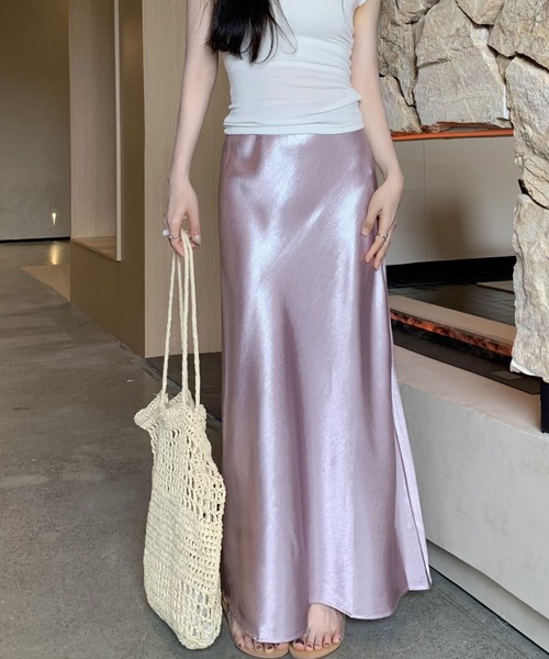 FREE STYLISTS(フリー スタイリスト)の「YUGA_YGMC Satin mermaid skirt(スカート・レディース・ラベンダー/シャンパン/ベビーピンク/ブラック/ライトブルー/オフホワイト・L/M)」の8枚目の写真