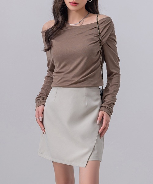 DAY CLOSET（デイ クローゼット）の「【インパン付き/バックゴム】きれいめ シンプル ラップ風 ミニスカート レディース（スカート・レディース・ブラック/アイボリー/ダークブラウン・S/M/L）」の12枚目の写真