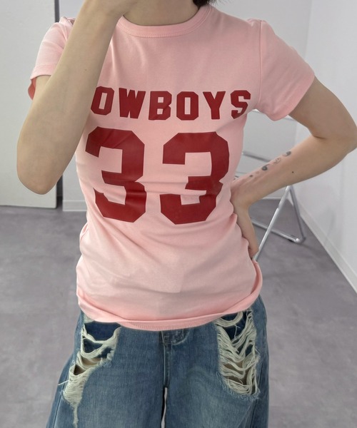 MEMECLE(メメクル)の「【 MEMECLE / メメクル 】33 プリントロゴ COWBOYS Tシャツ(Tシャツ/カットソー・レディース・イエロー/ネイビー/ホワイト/レッド/ピンク・FREE)」の20枚目の写真