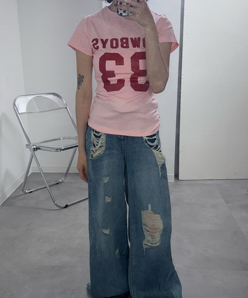 MEMECLE(メメクル)の「【 MEMECLE / メメクル 】33 プリントロゴ COWBOYS Tシャツ(Tシャツ/カットソー・レディース・イエロー/ネイビー/ホワイト/レッド/ピンク・FREE)」の22枚目の写真