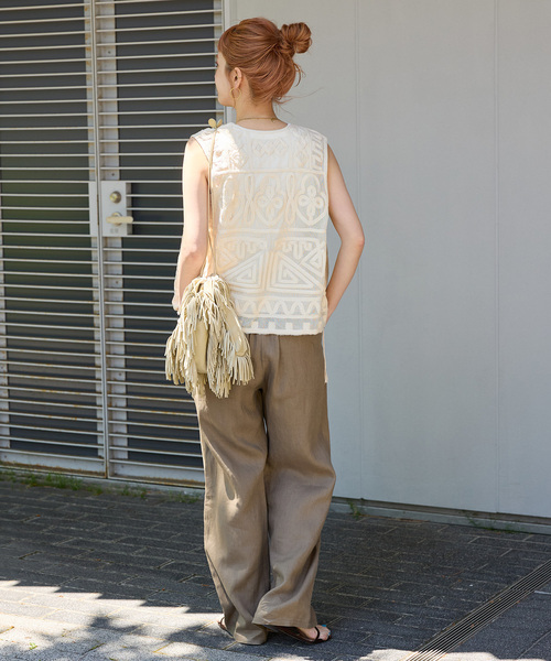 Elisabetta Franchi 洗練 お洒落 リネンブレンド パンツ 追加4》手洗い可 / フレンチリネンストレートパンツ（その他