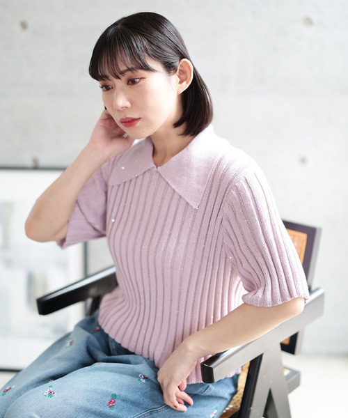 Ruwan yu(ルワンユー)の「スパンコール衿付きニット【大きいサイズ対応】(ニット/セーター・レディース・サックスブルー/ピンク・L/LL/3L/4L)」の6枚目の写真