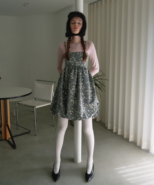 HONEY MI HONEY(ハニーミーハニー)の「balloon jacquard camisole mini one-piece(ワンピース・レディース・グレー/サックスブルー/ホワイト・FREE)」の6枚目の写真