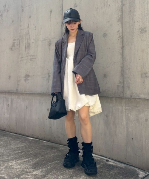 HONEY MI HONEY(ハニーミーハニー)の「balloon jacquard camisole mini one-piece(ワンピース・レディース・グレー/サックスブルー/ホワイト・FREE)」の18枚目の写真
