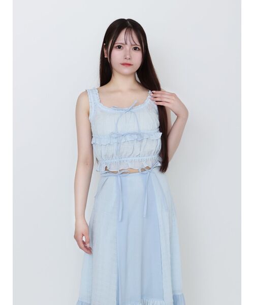 EATME（イートミー）の「ギャザーノースリーブTOP（キャミソール・レディース・アイボリー/ブラック/ブルー・FREE）」の4枚目の写真