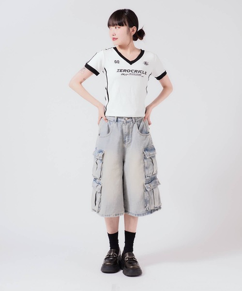 Chick(チック)の「Sports uniform-style tops / スポーツユニフォーム風トップス(Tシャツ/カットソー・レディース・ブラック/グレー/ブルー/ホワイト×レッド/ホワイト/レッド・FREE)」の10枚目の写真