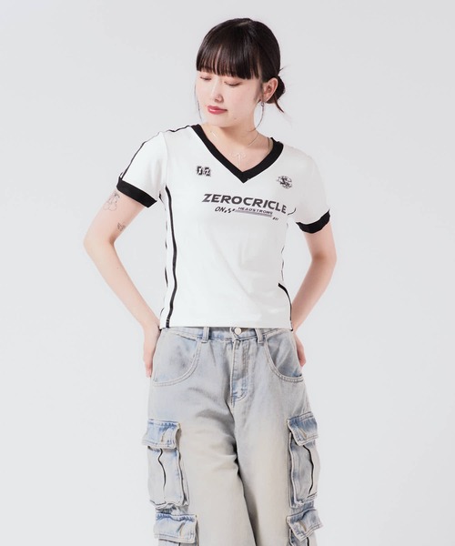 Chick(チック)の「Sports uniform-style tops / スポーツユニフォーム風トップス(Tシャツ/カットソー・レディース・ブラック/グレー/ブルー/ホワイト×レッド/ホワイト/レッド・FREE)」の8枚目の写真