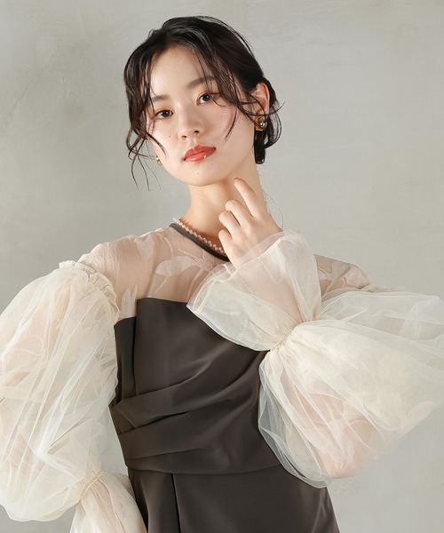 Kana(カナ)の「オーガンジー×チュール ボリューム袖 花柄 ビスチェ ドレス 結婚式 お呼ばれ オケージョン(ドレス・レディース・ブラック/ブラウン系1/グリーン系/ベージュ×ブラック・M)」の13枚目の写真