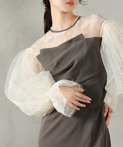 Kana(カナ)の「オーガンジー×チュール ボリューム袖 花柄 ビスチェ ドレス 結婚式 お呼ばれ オケージョン(ドレス・レディース・ブラック/ブラウン系1/グリーン系/ベージュ×ブラック・M)」の17枚目の写真