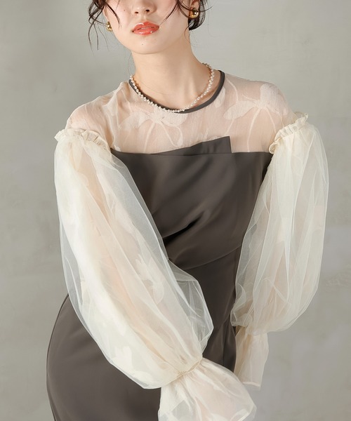Kana(カナ)の「オーガンジー×チュール ボリューム袖 花柄 ビスチェ ドレス 結婚式 お呼ばれ オケージョン(ドレス・レディース・ブラック/ブラウン系1/グリーン系/ベージュ×ブラック・M)」の22枚目の写真
