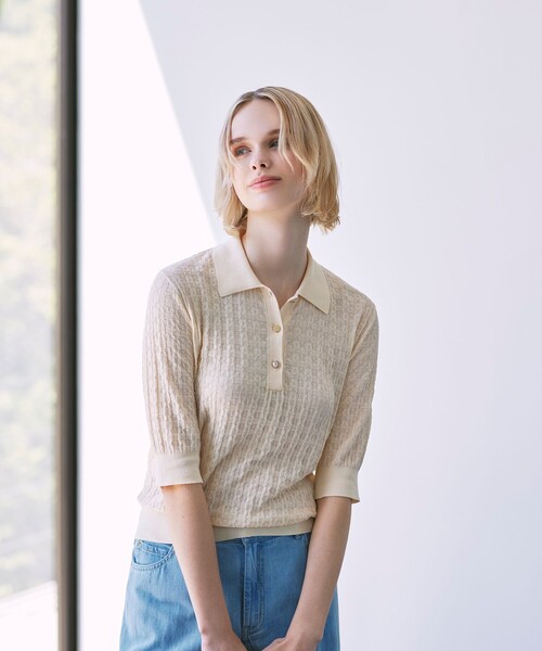 MACKINTOSH LONDON(マッキントッシュ ロンドン)の「シアーアンドリューニットポロシャツ(ポロシャツ・レディース・ネイビー/ベージュ/ピンク系その他2・38/40)」の4枚目の写真