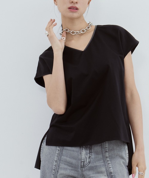 KANEMASA PHIL.(カネマサフィル)の「【KANEMASA/カネマサ】《STUDIOUS別注》French Sleeve Shirt/フレンチスリーブシャツ/カットソー(シャツ/ブラウス・レディース・ブラック/グレー・FREE)」の1枚目の写真