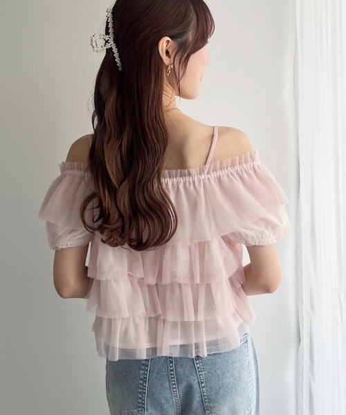 one after another NICE CLAUP(ワンアフターアナザーナイスクラップ)の「ティアードチュールブラウス(シャツ/ブラウス・レディース・ピンク/オフホワイト/ブラック・FREE)」の13枚目の写真