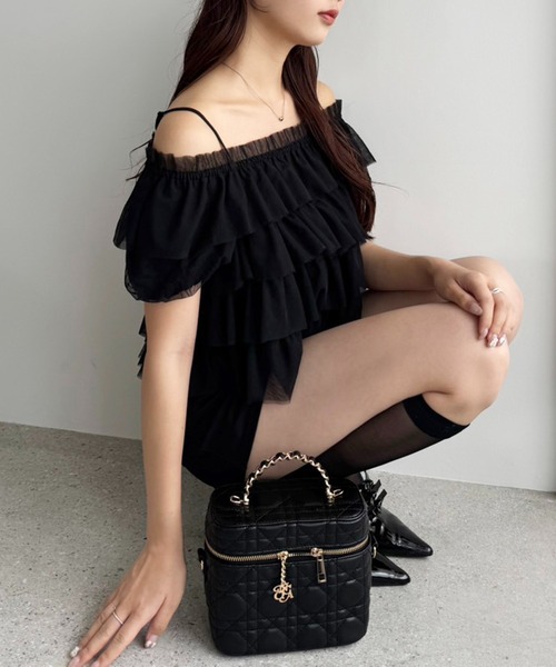 one after another NICE CLAUP(ワンアフターアナザーナイスクラップ)の「ティアードチュールブラウス(シャツ/ブラウス・レディース・ピンク/オフホワイト/ブラック・FREE)」の5枚目の写真