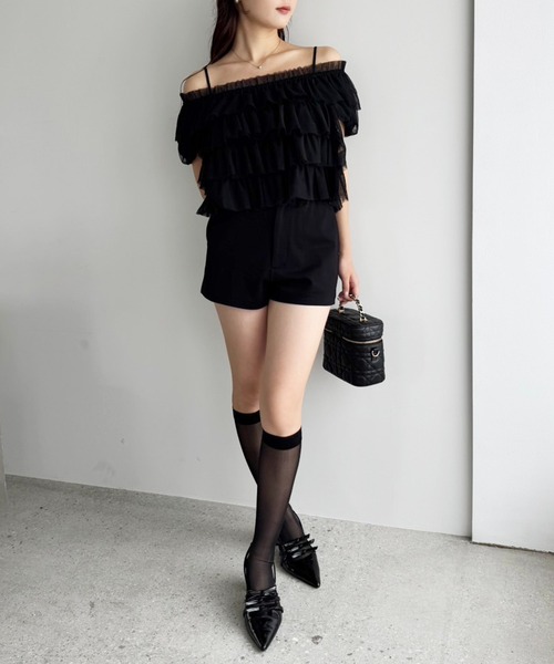one after another NICE CLAUP(ワンアフターアナザーナイスクラップ)の「ティアードチュールブラウス(シャツ/ブラウス・レディース・ピンク/オフホワイト/ブラック・FREE)」の4枚目の写真