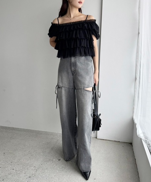 one after another NICE CLAUP(ワンアフターアナザーナイスクラップ)の「ティアードチュールブラウス(シャツ/ブラウス・レディース・ピンク/オフホワイト/ブラック・FREE)」の7枚目の写真