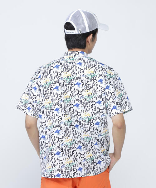 PEARLY GATES】BALLくんロゴ総柄プリント半袖モックネックカットソー