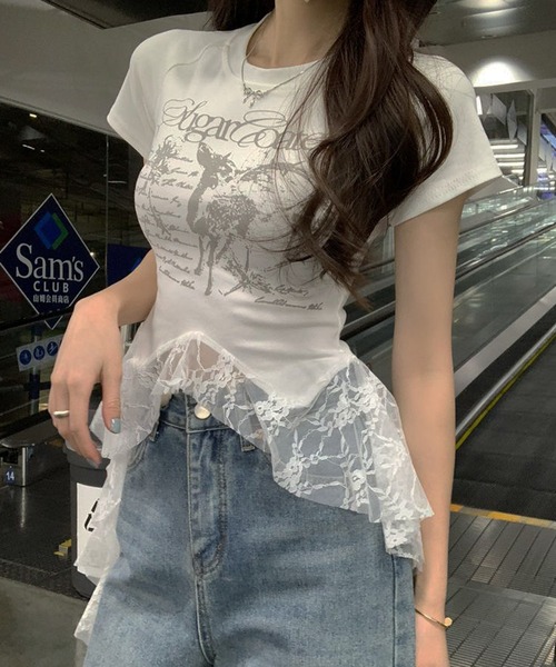 HALEY PESCA(ヘーリーペスカ)の「HALEY PESCA/ヘムレース グラフィックTシャツ(Tシャツ/カットソー・レディース・ブラック/ホワイト・MEDIUM/SMALL)」の3枚目の写真