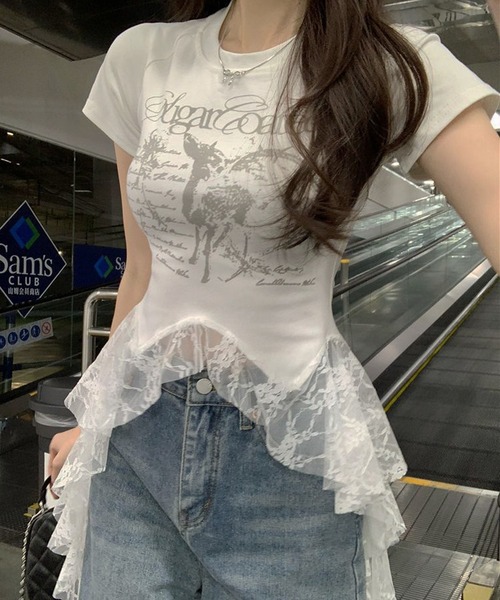 HALEY PESCA(ヘーリーペスカ)の「HALEY PESCA/ヘムレース グラフィックTシャツ(Tシャツ/カットソー・レディース・ブラック/ホワイト・MEDIUM/SMALL)」の4枚目の写真
