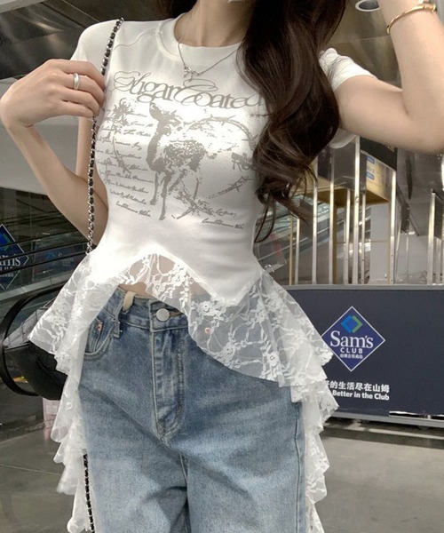 HALEY PESCA(ヘーリーペスカ)の「HALEY PESCA/ヘムレース グラフィックTシャツ(Tシャツ/カットソー・レディース・ブラック/ホワイト・MEDIUM/SMALL)」の6枚目の写真