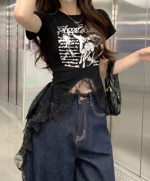 HALEY PESCA(ヘーリーペスカ)の「HALEY PESCA/ヘムレース グラフィックTシャツ(Tシャツ/カットソー・レディース・ブラック/ホワイト・MEDIUM/SMALL)」の8枚目の写真