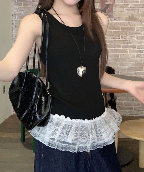CERCA(チェルカ)の「HALEY PESCA/フリルレイヤードタンクトップ(タンクトップ・レディース・グレー/ブラック・MEDIUM/SMALL/LARGE)」の1枚目の写真
