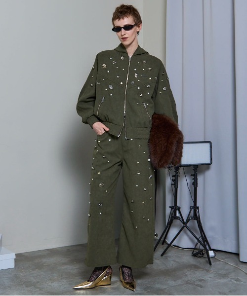 Vegan Leather Bijou Hoodie/ヴィーガンレザービジューパーカー