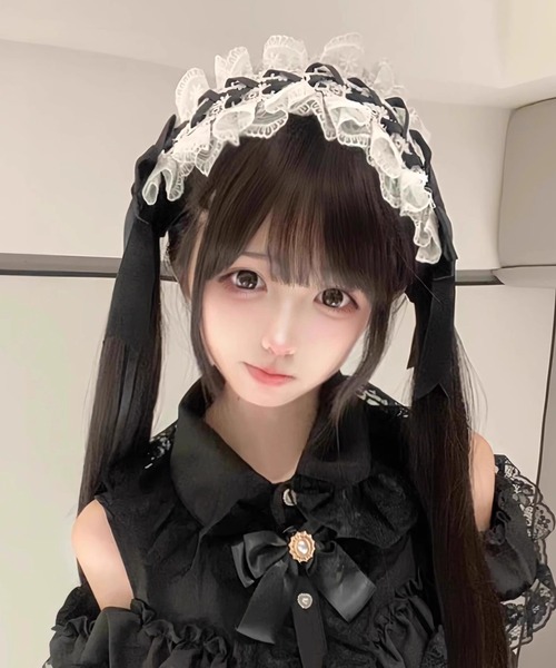 ブラック ロリータ フリル コスプレ カチューシャ ヘアピン cula1247