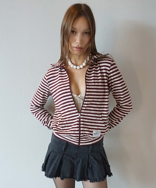 SCULPTOR(スカルプター)の「Light Weight Striped Jersey(ジャージ・レディース・チャコールグレー/バーガンディー・LARGE/MEDIUM/SMALL)」の2枚目の写真