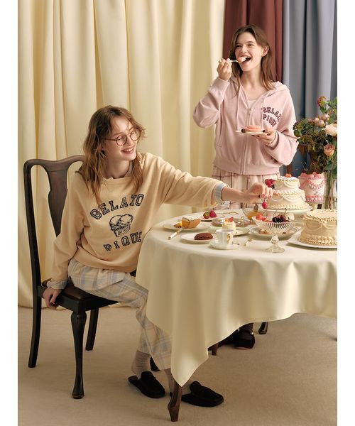 gelato pique（ジェラートピケ）の「トレンドチェック柄ロングパンツ（ルームウェア/パジャマ・レディース・ブラウン/ピンク/ブルー・F）」の8枚目の写真