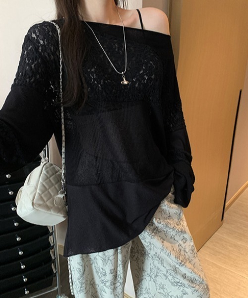 deux amour(ドゥーザムール)の「ワンショルダーレース切り替え長袖トップス(その他トップス・レディース・ホワイト/ブラック・FREE)」の11枚目の写真