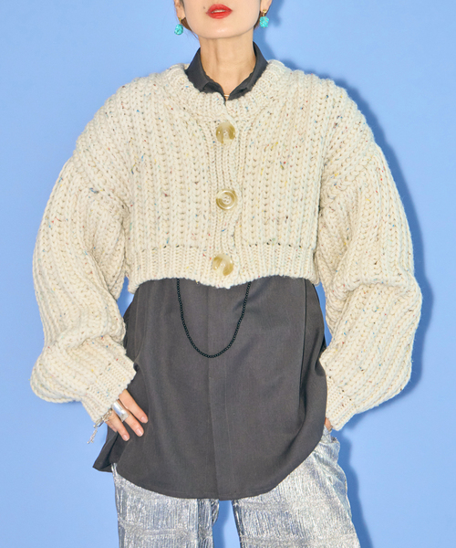 CITYSHOP(シティーショップ)の「GLEN FYNE 別注 CROPPED カーディガン(ニット/セーター・レディース・ブラック/ホワイト・FREE)」の7枚目の写真